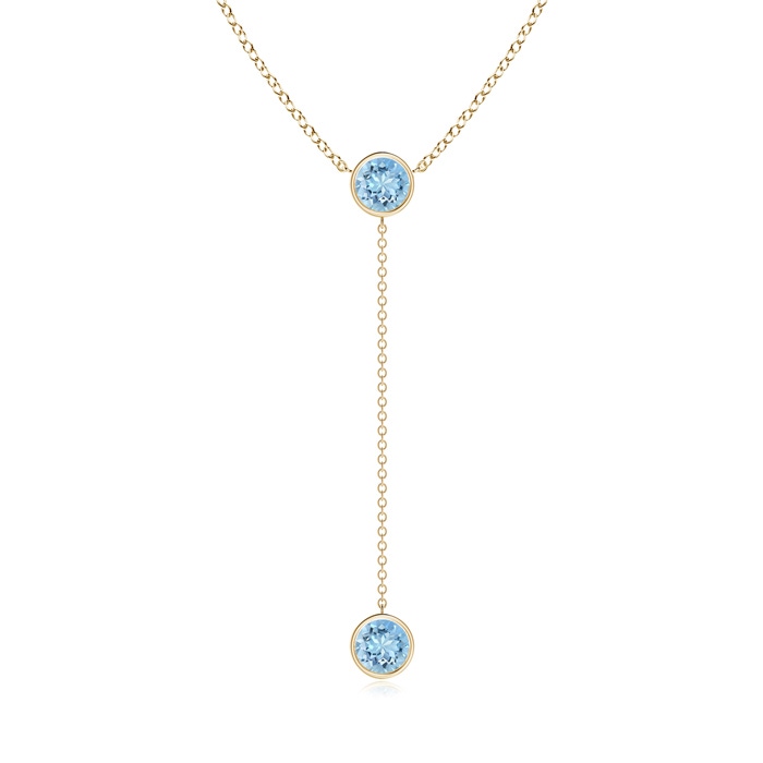 6mm AAAA Bezel-Set Round Aquamarine Lariat Style Necklace in Yellow Gold 