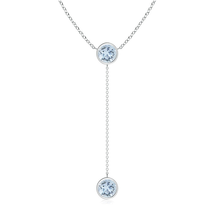 7mm A Bezel-Set Round Aquamarine Lariat Style Necklace in P950 Platinum 