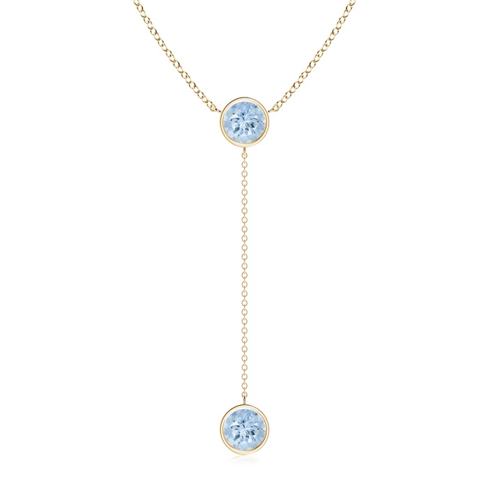7mm AA Bezel-Set Round Aquamarine Lariat Style Necklace in Yellow Gold 