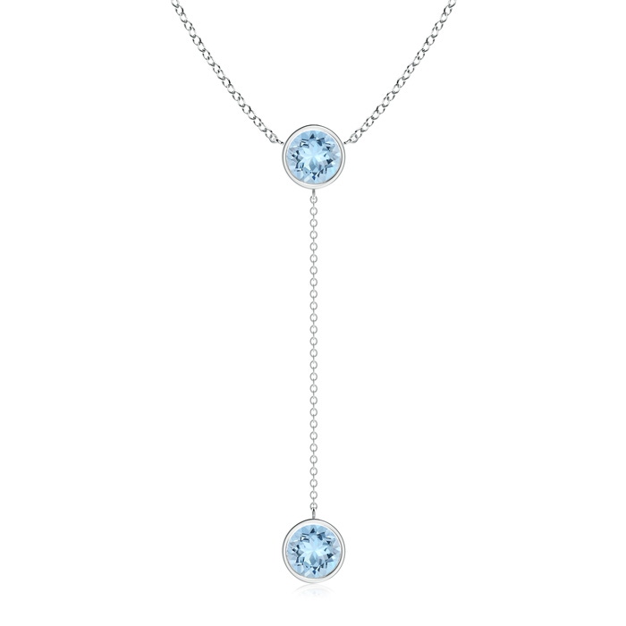 7mm AAA Bezel-Set Round Aquamarine Lariat Style Necklace in White Gold 