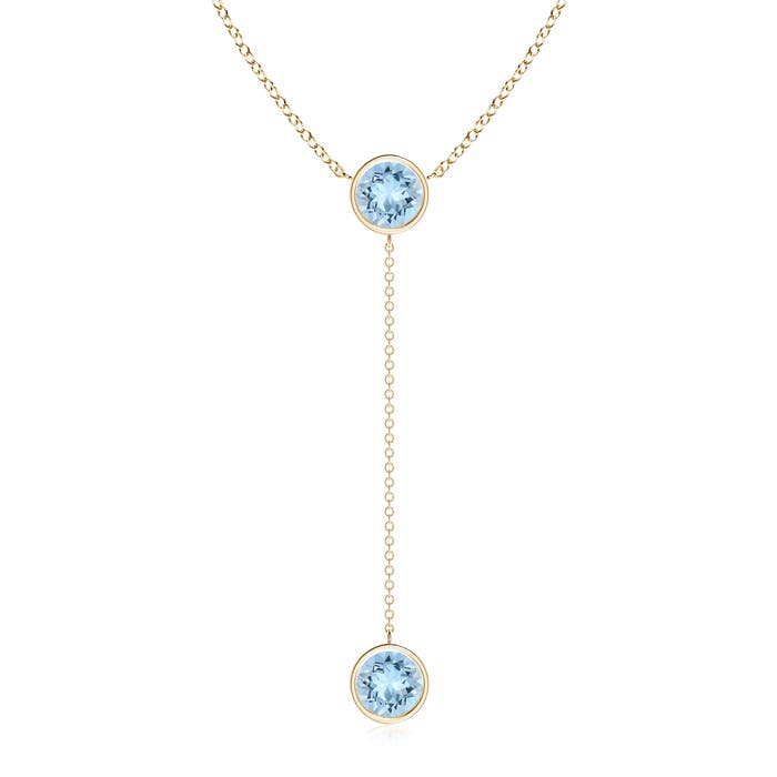 7mm AAA Bezel-Set Round Aquamarine Lariat Style Necklace in Yellow Gold