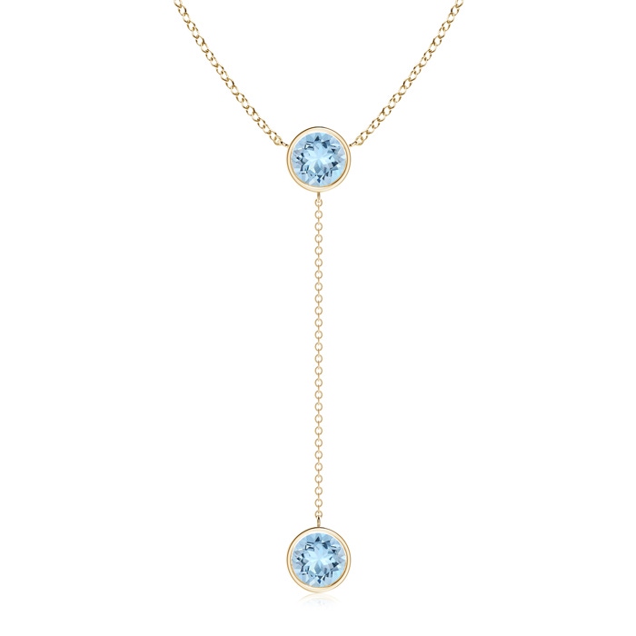 7mm AAA Bezel-Set Round Aquamarine Lariat Style Necklace in Yellow Gold 