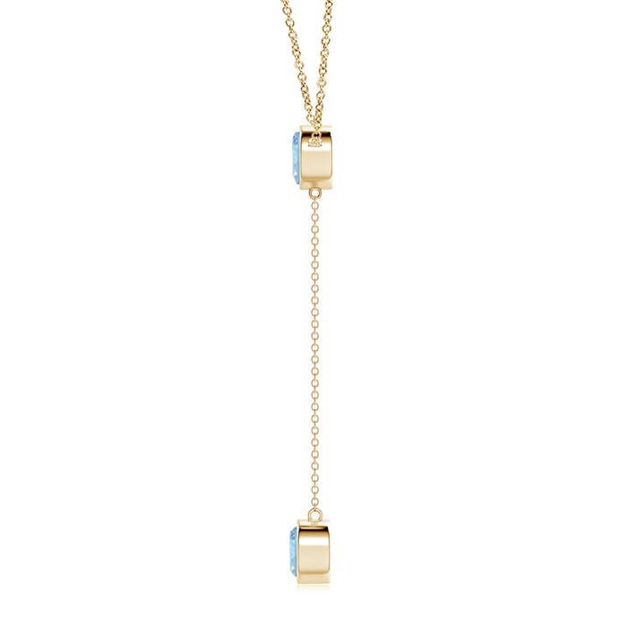 7mm AAA Bezel-Set Round Aquamarine Lariat Style Necklace in Yellow Gold