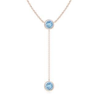 7mm AAAA Bezel-Set Round Aquamarine Lariat Style Necklace in Rose Gold