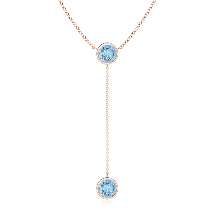 7mm AAAA Bezel-Set Round Aquamarine Lariat Style Necklace in Rose Gold 