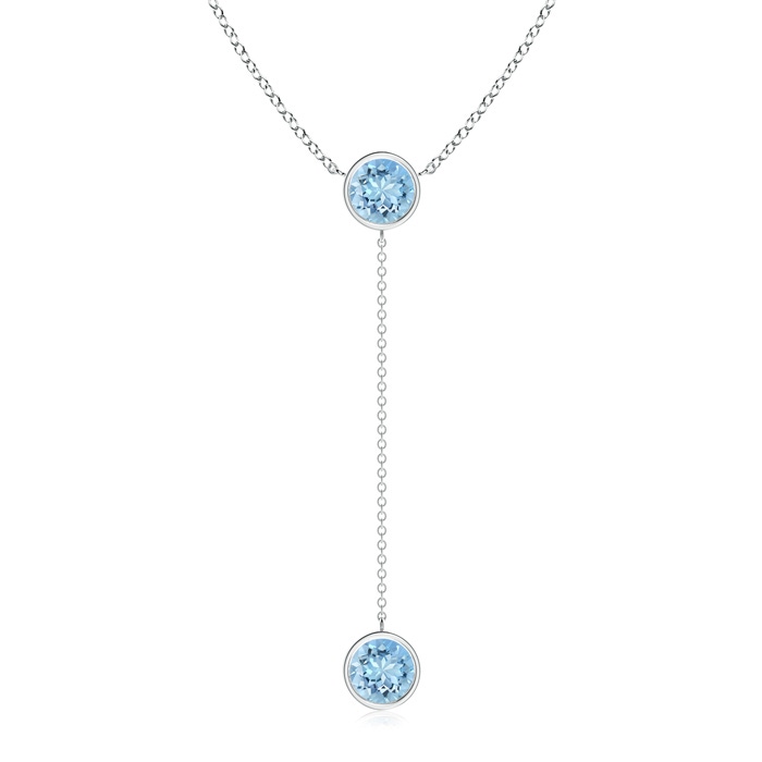 7mm AAAA Bezel-Set Round Aquamarine Lariat Style Necklace in White Gold 