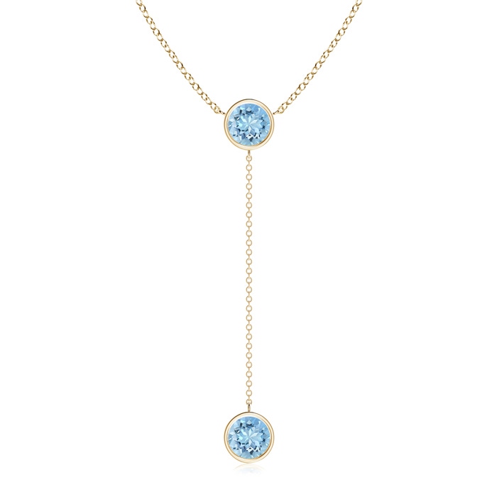7mm AAAA Bezel-Set Round Aquamarine Lariat Style Necklace in Yellow Gold 