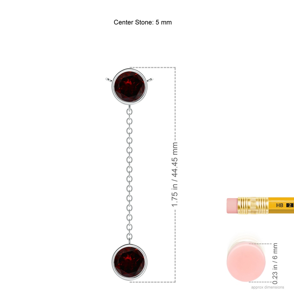 5mm A Bezel-Set Round Garnet Lariat Style Necklace in P950 Platinum ruler
