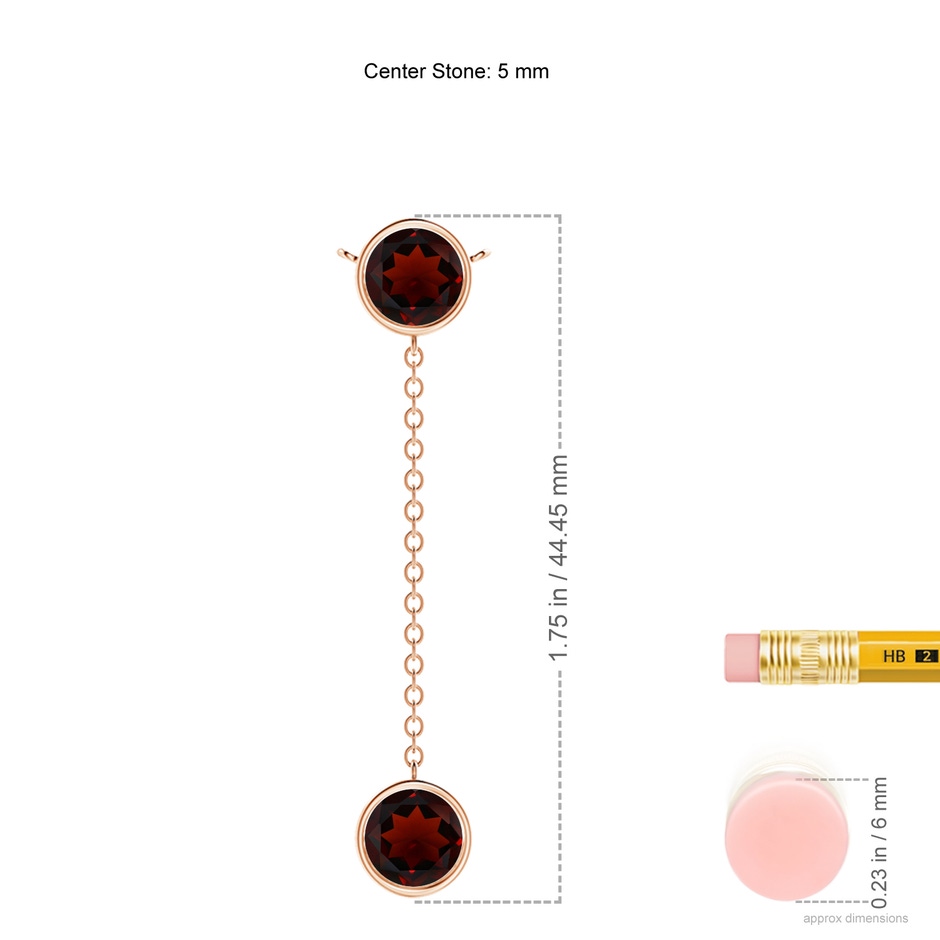 5mm AA Bezel-Set Round Garnet Lariat Style Necklace in Rose Gold ruler