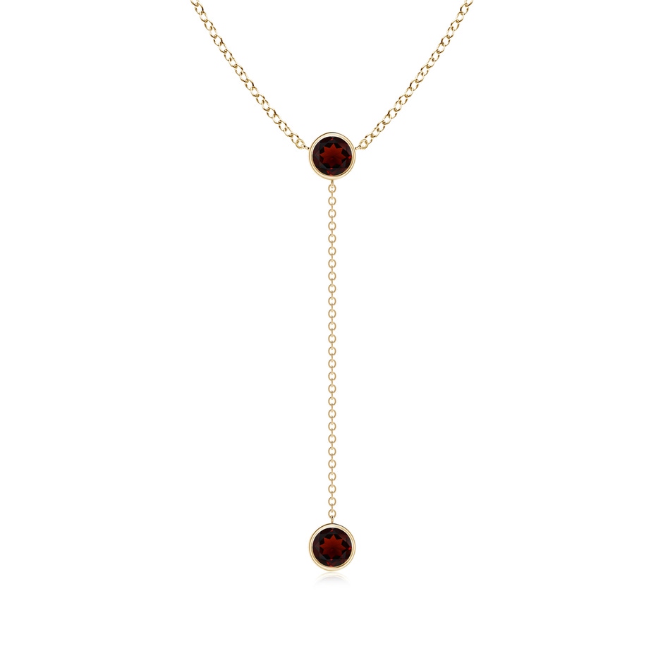 5mm AA Bezel-Set Round Garnet Lariat Style Necklace in Yellow Gold 