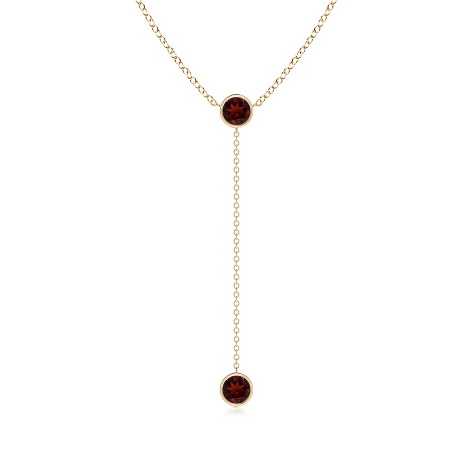 5mm AAA Bezel-Set Round Garnet Lariat Style Necklace in Yellow Gold 