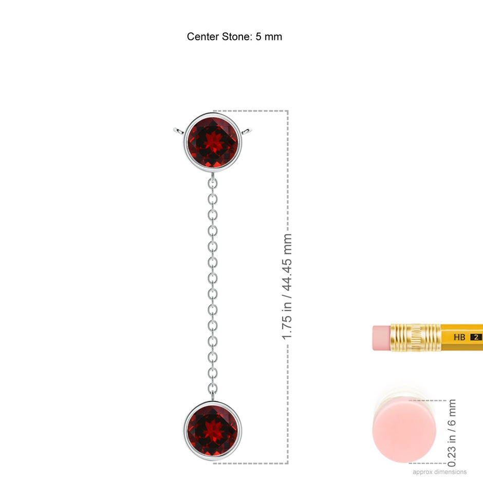 5mm AAAA Bezel-Set Round Garnet Lariat Style Necklace in P950 Platinum ruler