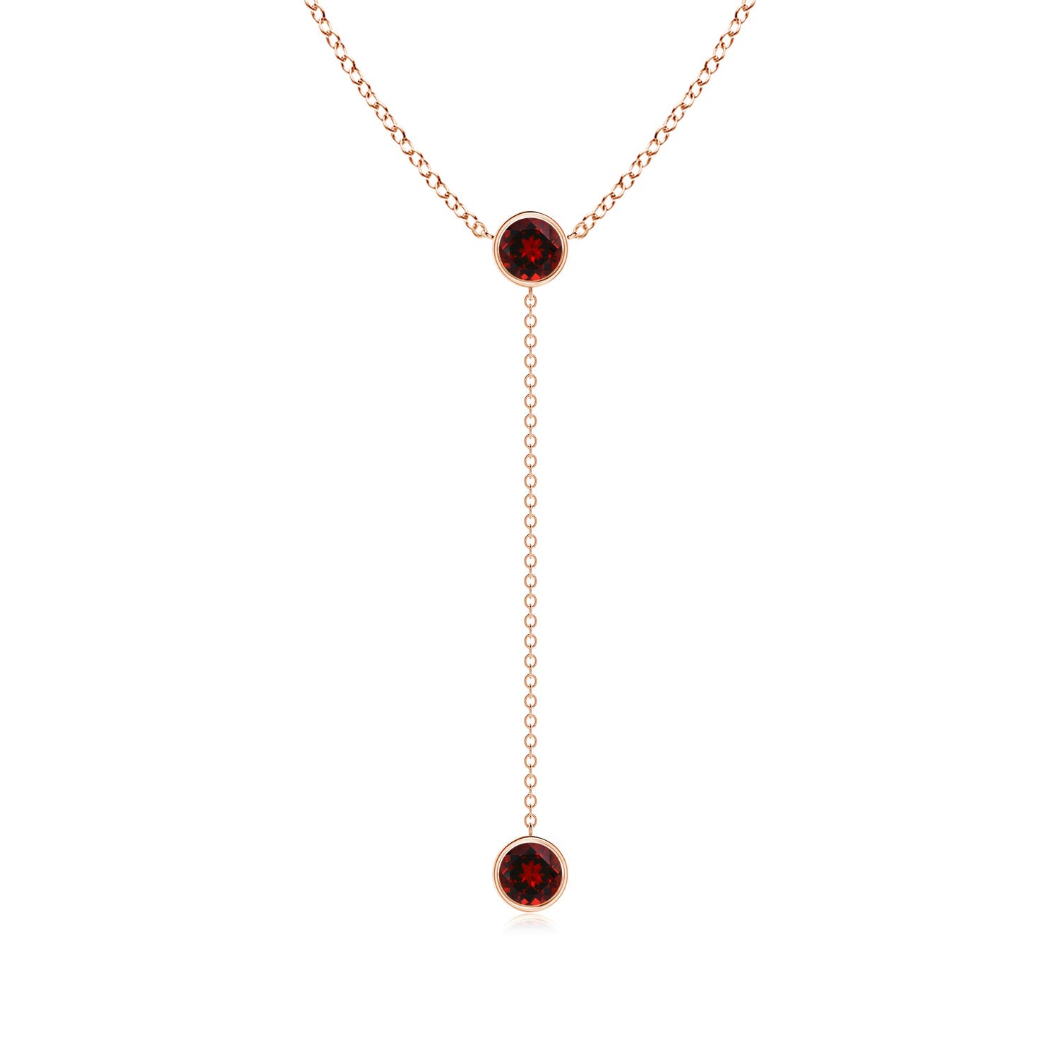 5mm AAAA Bezel-Set Round Garnet Lariat Style Necklace in Rose Gold