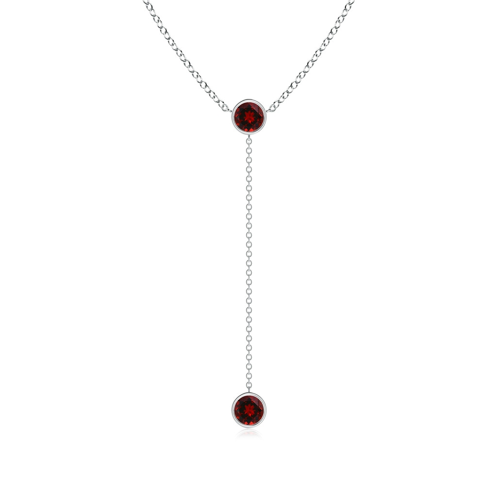 5mm AAAA Bezel-Set Round Garnet Lariat Style Necklace in White Gold