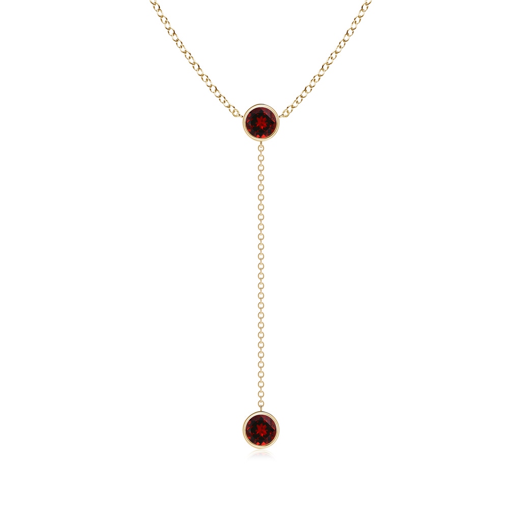 5mm AAAA Bezel-Set Round Garnet Lariat Style Necklace in Yellow Gold