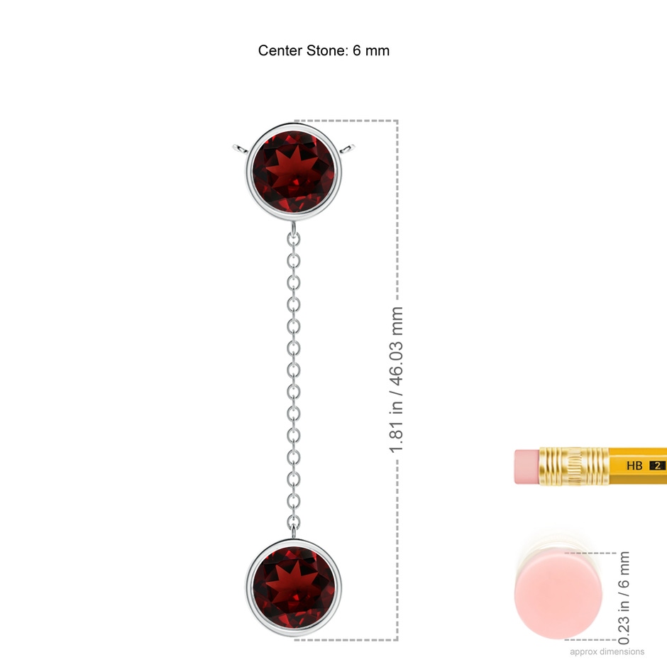 6mm AAA Bezel-Set Round Garnet Lariat Style Necklace in P950 Platinum ruler