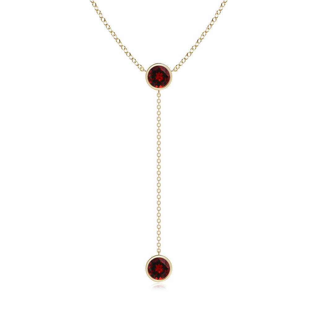 6mm AAAA Bezel-Set Round Garnet Lariat Style Necklace in Yellow Gold