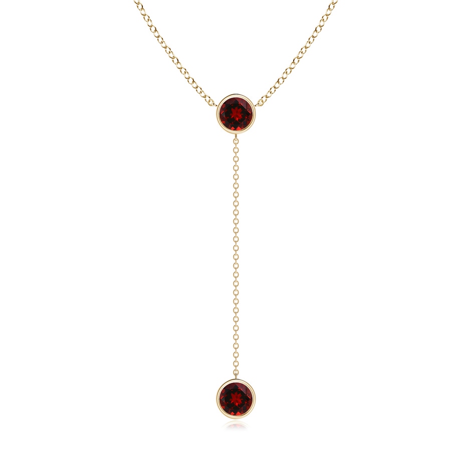 6mm AAAA Bezel-Set Round Garnet Lariat Style Necklace in Yellow Gold 