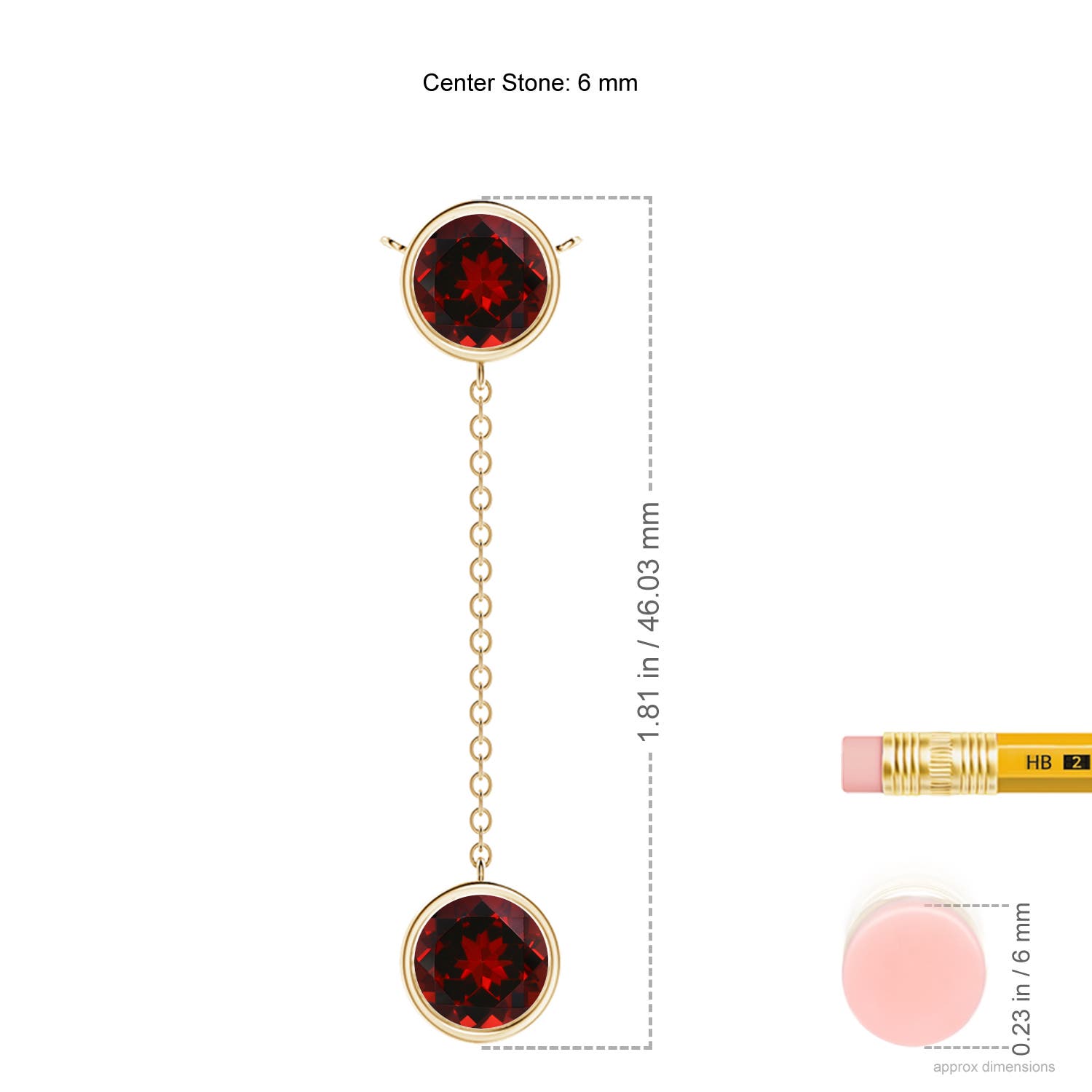 6mm AAAA Bezel-Set Round Garnet Lariat Style Necklace in Yellow Gold - ruler