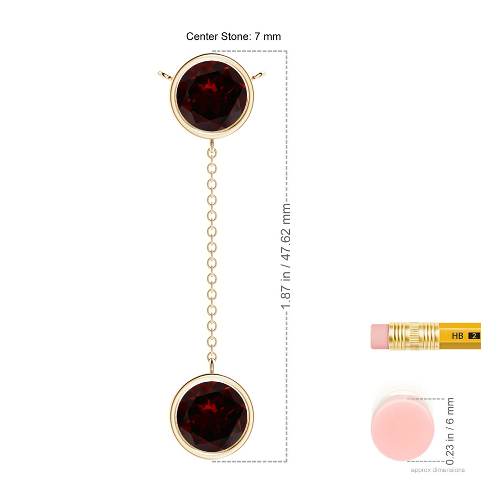7mm A Bezel-Set Round Garnet Lariat Style Necklace in Yellow Gold ruler