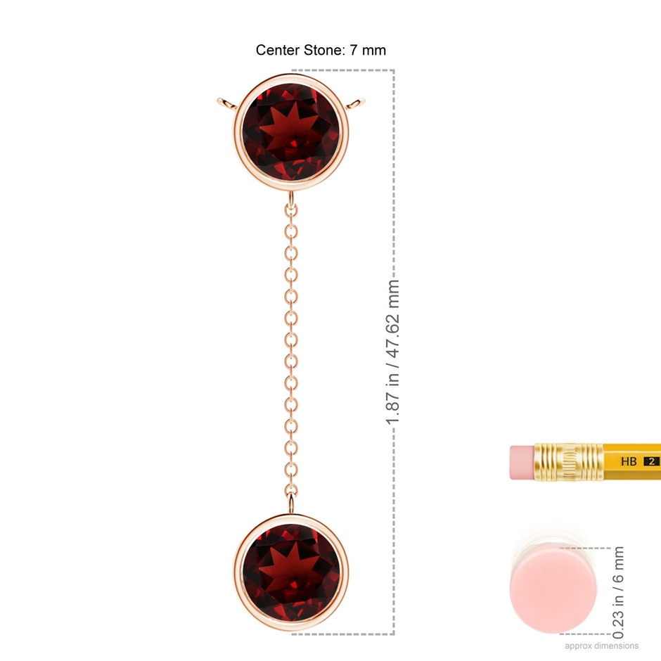7mm AAA Bezel-Set Round Garnet Lariat Style Necklace in Rose Gold ruler
