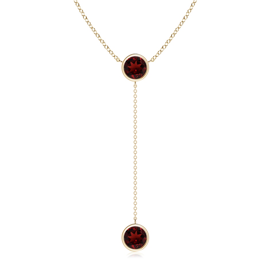 7mm AAA Bezel-Set Round Garnet Lariat Style Necklace in Yellow Gold 