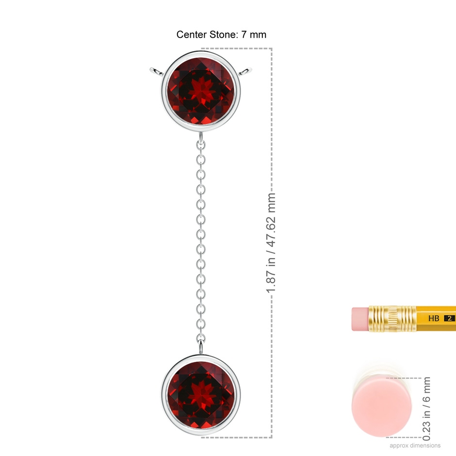 7mm AAAA Bezel-Set Round Garnet Lariat Style Necklace in P950 Platinum ruler