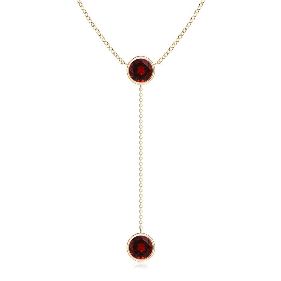 7mm AAAA Bezel-Set Round Garnet Lariat Style Necklace in Yellow Gold 