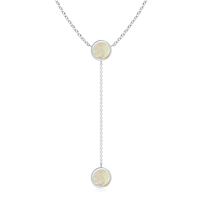 7mm AAA Bezel-Set Round Opal Lariat Style Necklace in White Gold