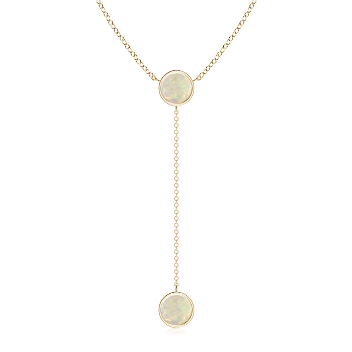 7mm AAA Bezel-Set Round Opal Lariat Style Necklace in Yellow Gold