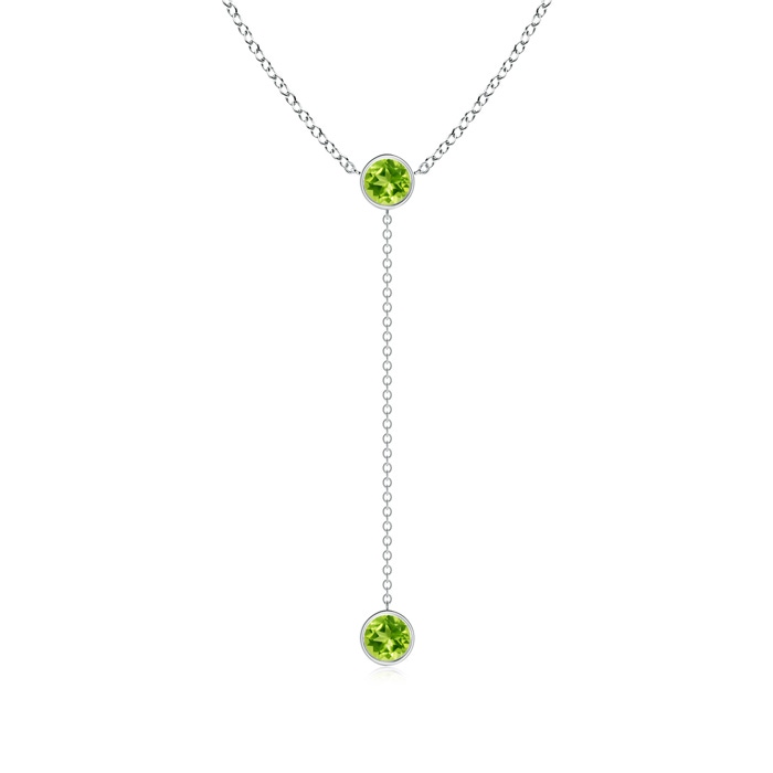 5mm AAA Bezel-Set Round Peridot Lariat Style Necklace in White Gold 