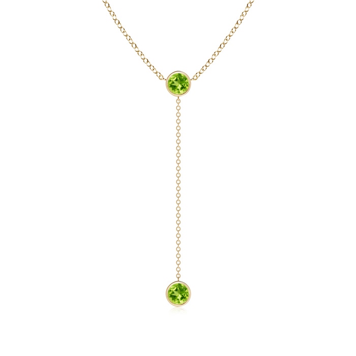5mm AAA Bezel-Set Round Peridot Lariat Style Necklace in Yellow Gold