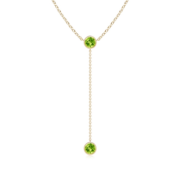 5mm AAA Bezel-Set Round Peridot Lariat Style Necklace in Yellow Gold 