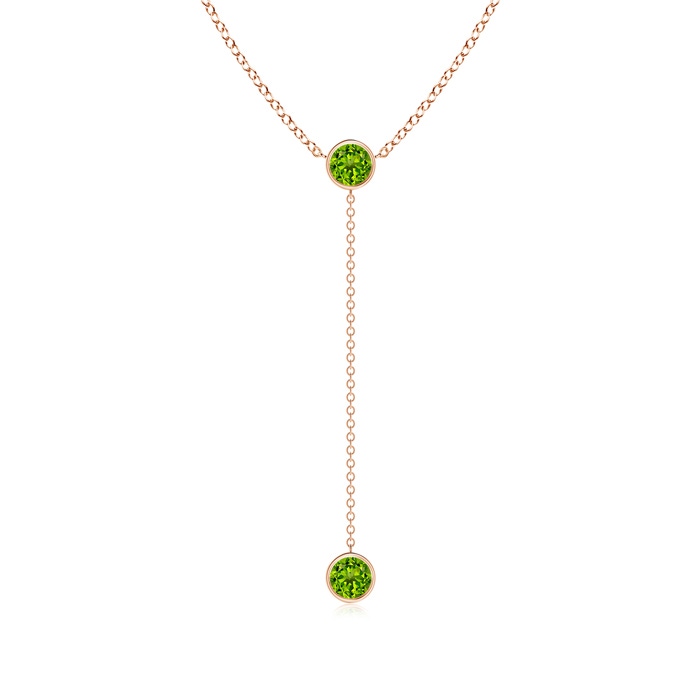 5mm AAAA Bezel-Set Round Peridot Lariat Style Necklace in Rose Gold 