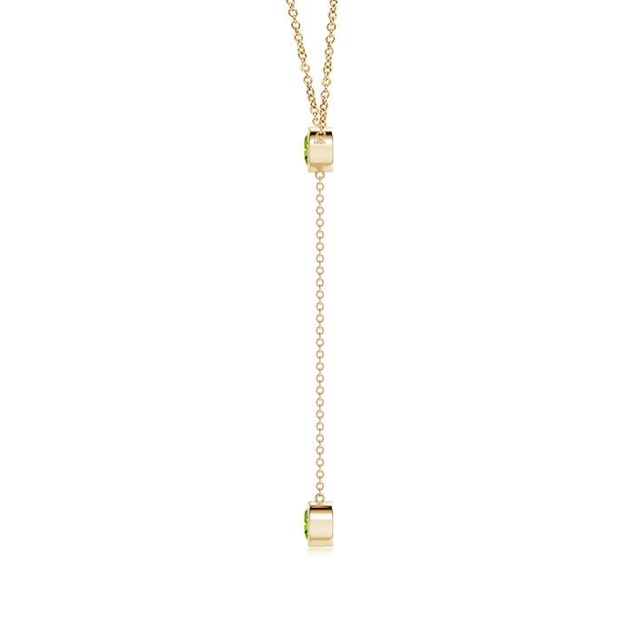 5mm AAAA Bezel-Set Round Peridot Lariat Style Necklace in Yellow Gold