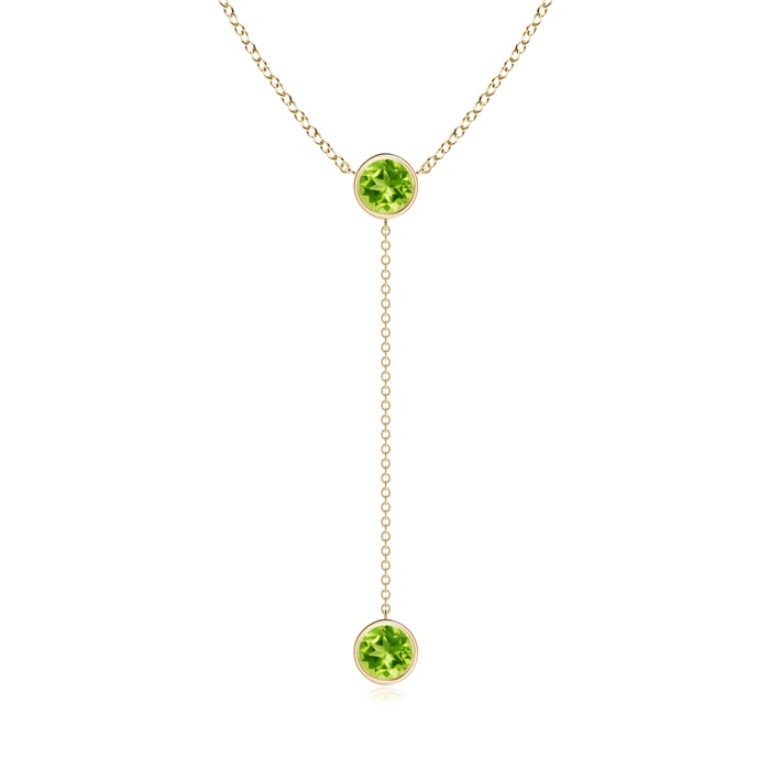 6mm AAA Bezel-Set Round Peridot Lariat Style Necklace in Yellow Gold 