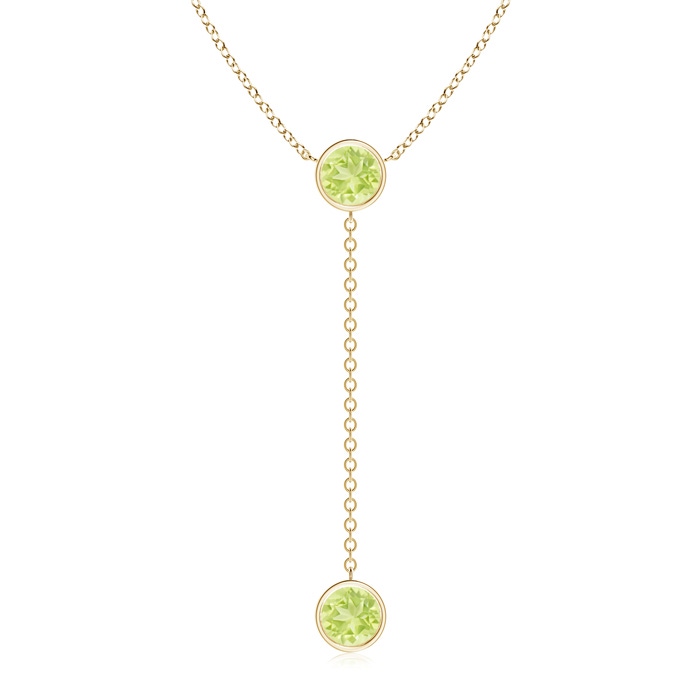 7mm A Bezel-Set Round Peridot Lariat Style Necklace in Yellow Gold 