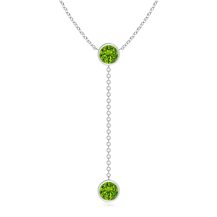 7mm AAAA Bezel-Set Round Peridot Lariat Style Necklace in P950 Platinum 