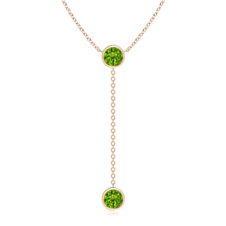 7mm AAAA Bezel-Set Round Peridot Lariat Style Necklace in Rose Gold