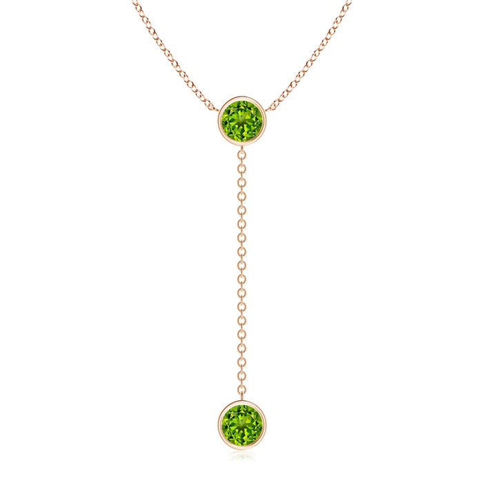 7mm AAAA Bezel-Set Round Peridot Lariat Style Necklace in Rose Gold 