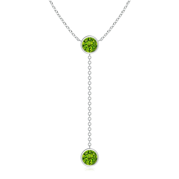 7mm AAAA Bezel-Set Round Peridot Lariat Style Necklace in White Gold