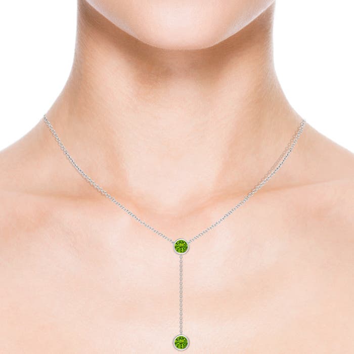 7mm AAAA Bezel-Set Round Peridot Lariat Style Necklace in White Gold - body_view 3