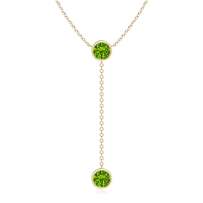 7mm AAAA Bezel-Set Round Peridot Lariat Style Necklace in Yellow Gold