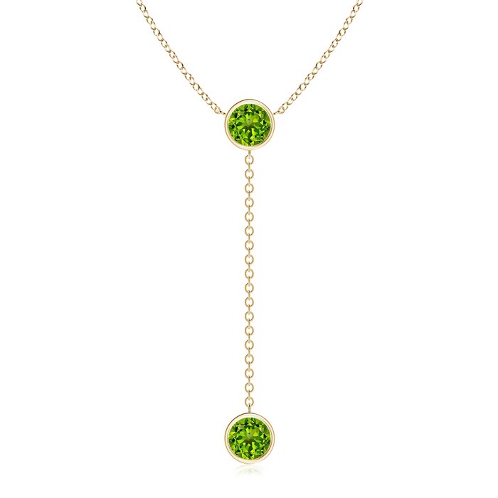 7mm AAAA Bezel-Set Round Peridot Lariat Style Necklace in Yellow Gold 