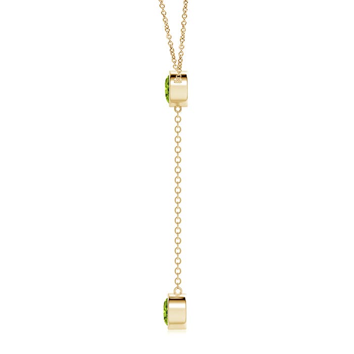 7mm AAAA Bezel-Set Round Peridot Lariat Style Necklace in Yellow Gold