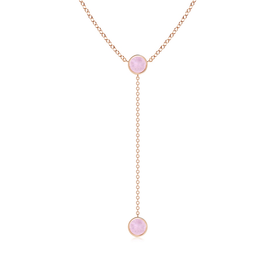 5mm AAA Bezel-Set Round Rose Quartz Lariat Style Necklace in Rose Gold 
