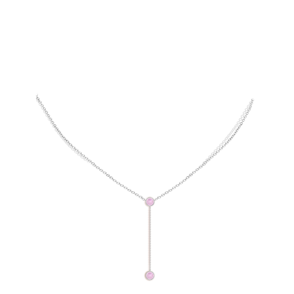 5mm AAAA Bezel-Set Round Rose Quartz Lariat Style Necklace in P950 Platinum body-neck