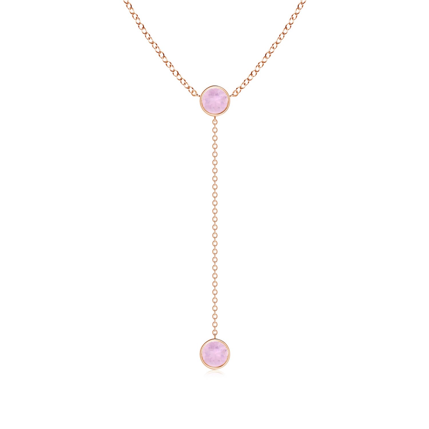 5mm AAAA Bezel-Set Round Rose Quartz Lariat Style Necklace in Rose Gold