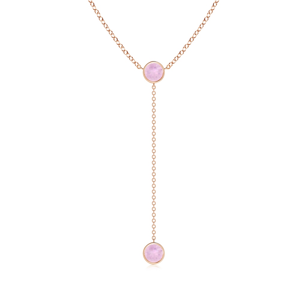 5mm AAAA Bezel-Set Round Rose Quartz Lariat Style Necklace in Rose Gold