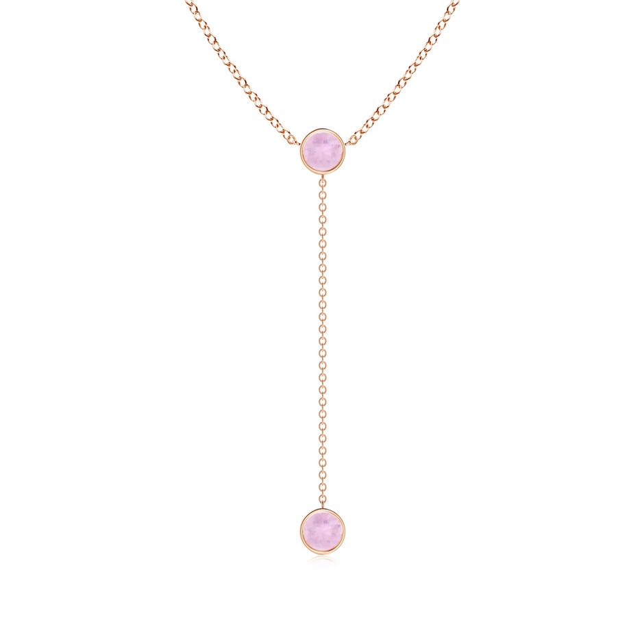 5mm AAAA Bezel-Set Round Rose Quartz Lariat Style Necklace in Rose Gold 